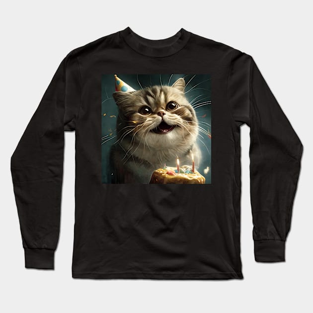 Happy Birthday cat Long Sleeve T-Shirt by IncredibleGiu